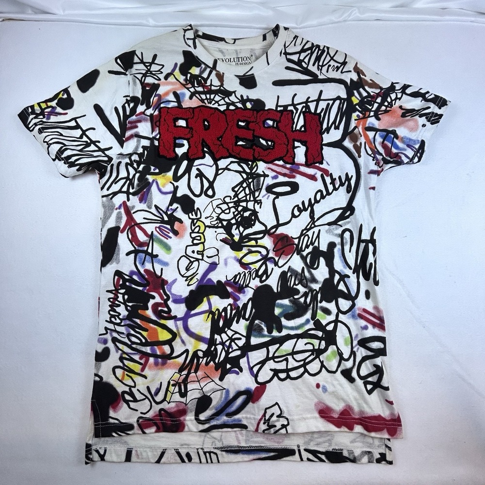 Evolution In‎ Design Men's T-Shirt 3D "FRESH" XL Graffiti Streetwear Hip Hop Art